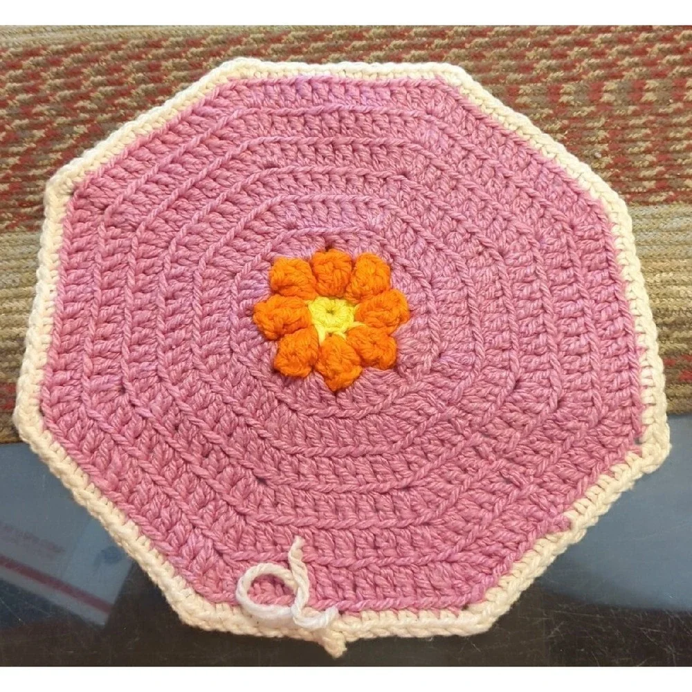 Vintage Crochet Tabletop Colorful Counter Doile Trivet Handmade By Granny
